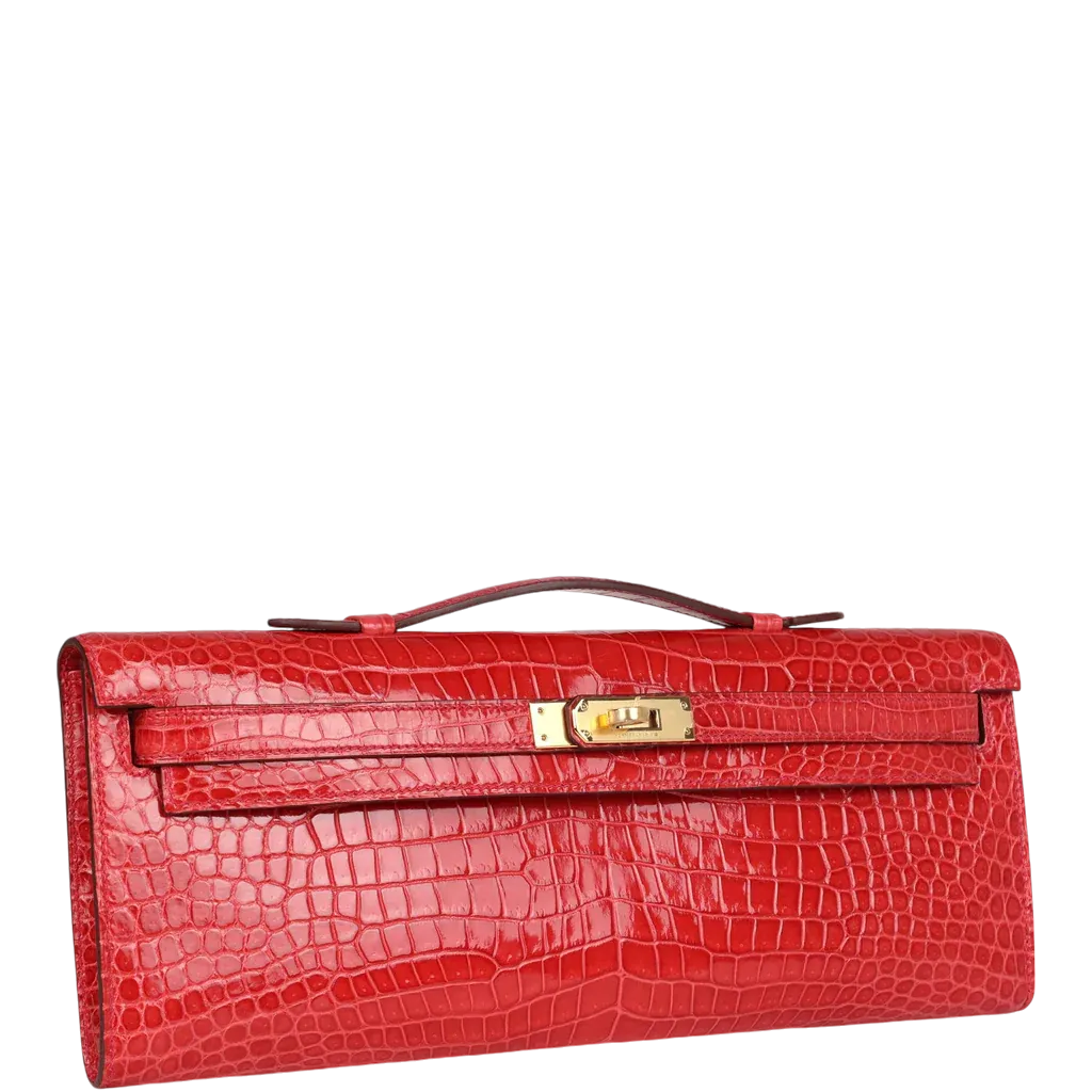 HermÃ¨s Kelly Cut Bougainvillea Shiny Porosus Crocodile Gold Har